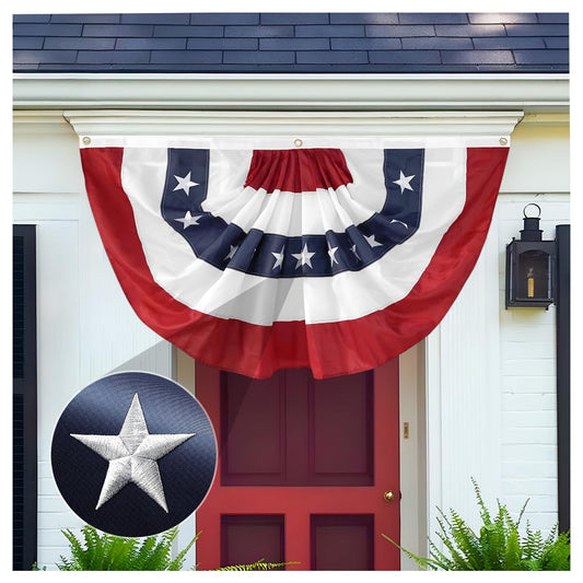 LinaGarten 2x4 Ft American Pleated Fan Flag USA Bunting 4th of July Flags Decor Outside Porch Garden Banner Embroidered Patriotic Stars & Sewn Stripes Canvas Header Brass Grommets