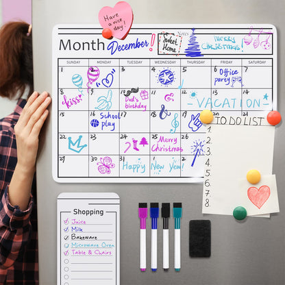 Amazon Basics Magnetic Dry Erase Whiteboard Calendar, 12" x 17", Includes 4 Markers And Eraser