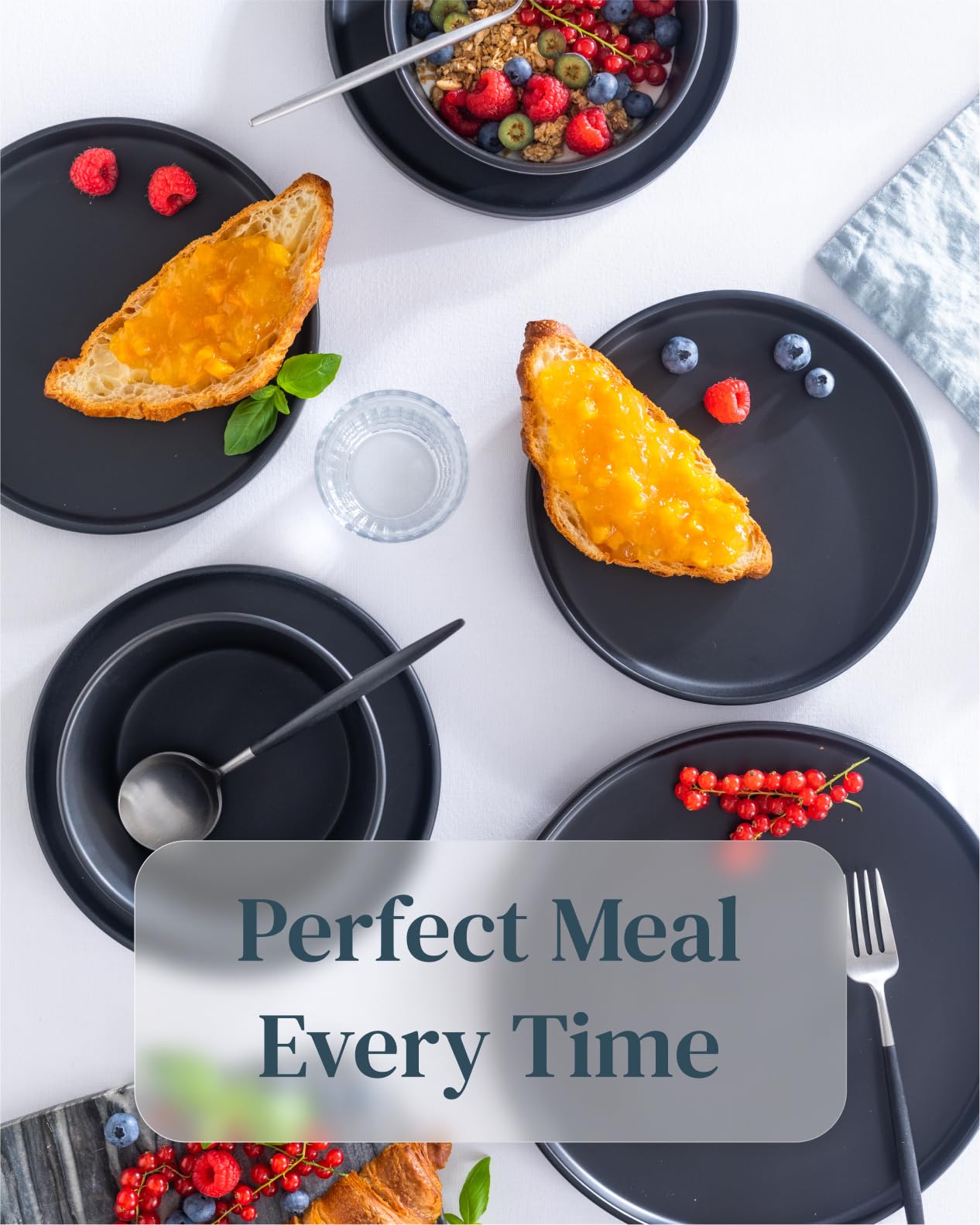 16 Piece Dinnerware Sets for 4 - Matte Black Modern Style Stoneware Dinnerware Set - Scratch Resistant, Dishwasher Safe Plates and Bowls Sets Ceramic, Dish Set, Bowl and Plate Set - Matte Black