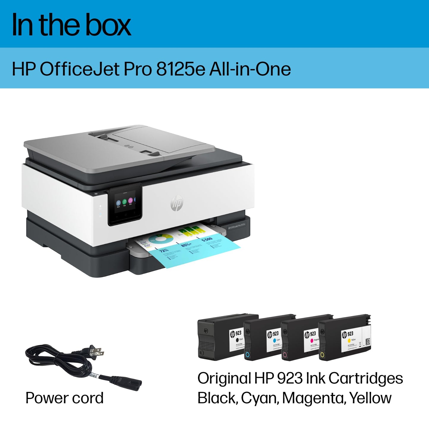 HP OfficeJet Pro 8125e Wireless All-in-One Color Inkjet Printer, Print, scan, Copy, ADF, Duplex Printing, Home & Office, 3 Months of Instant Ink Included (405T6A)