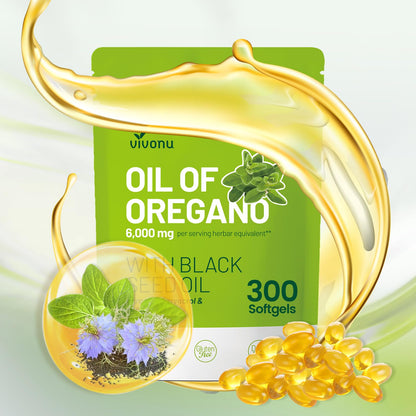 VivoNu Oil of Oregano Capsules | 6000mg Oil of Oregano with Black Seed Oil Softgels | Organic Wild Harvest Oregano | aceite de Oregano Pill| Non-GMO | Gluten Free Formula