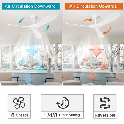 Zronon 72 Inch White Ceiling Fan No Light, Wood Outdoor Ceiling Fans without Lights for Patios Gazebo Porch Living Room, Modern Exterior Extra Large High CFM Ceiling Fan No Light with Downrod