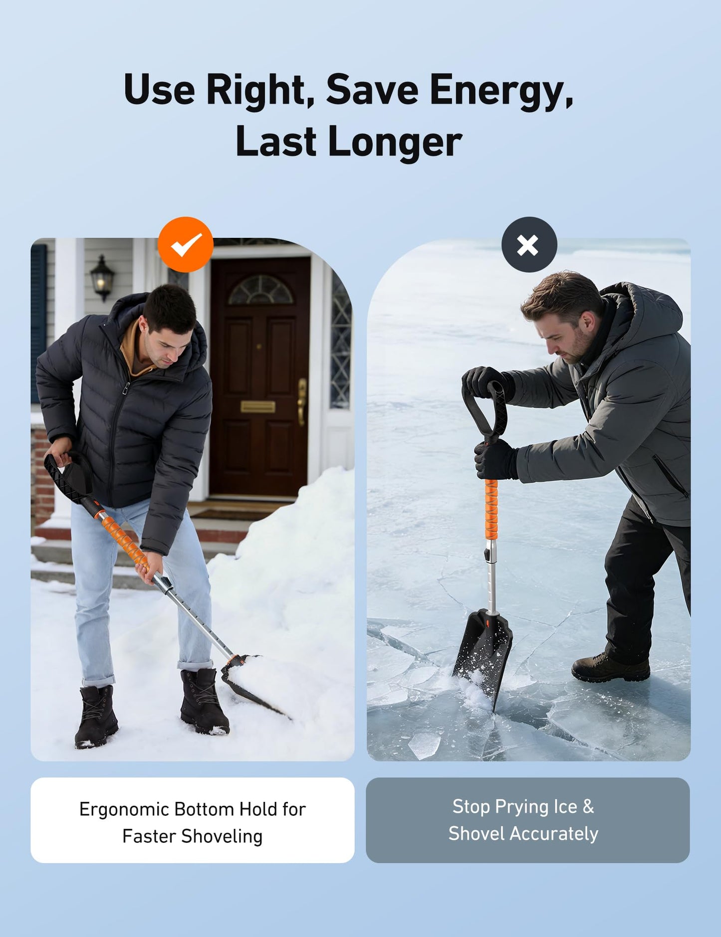 AstroAI Lightweight Snow Shovel for Driveway, Extendable Snow Shovel for car with Thickened Aluminum Handle and Blade, Portable and Multifunctional for Cars, Snowmobiles, Camping and Emergency