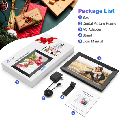 Uhale Digital Picture Frame 32GB Storage 10.1 Inch WiFi Electronic Photo Frames SD Card Slot IPS Touch Screen HD Display Auto Rotate Slideshow Share Videos Photos Instantly Send Wishes Remotely