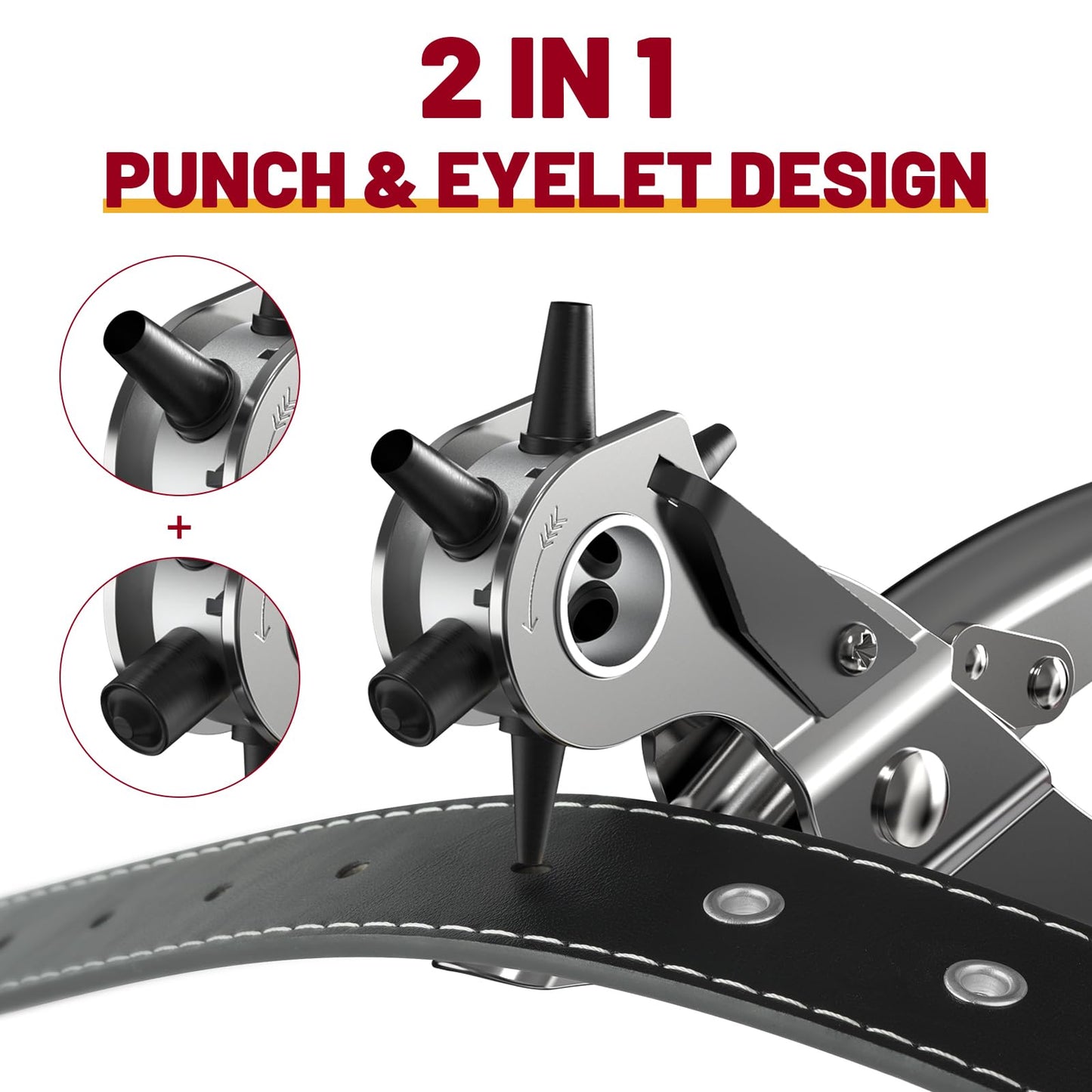 NEU MASTER 2 in 1 Leather Hole Punch Eyelet Tool Kit, 3/16" 4.5mm Revolving Hole Puncher, Eyelet Pliers, Metal Eyelets for Fabric Shoes Leather Clothes Belt