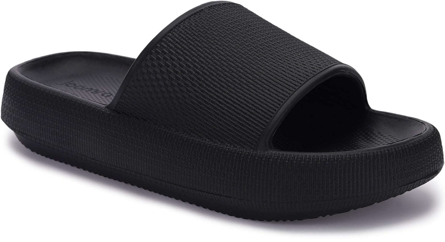 Joomra Shower Slippers for Women Mens Foam Pillow House Shower Bath Bathroom Puffy Home Platform Sandals Cushion Slides for Ladies Female Male Sandles Black 39-40