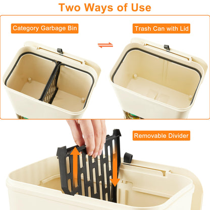 VECELO Kitchen Trash Can with Lid, Garbage Bin with Storage Rack, Dog Proof Narrow Waste Basket for Bathroom, Bedroom, Living Room, Office, White