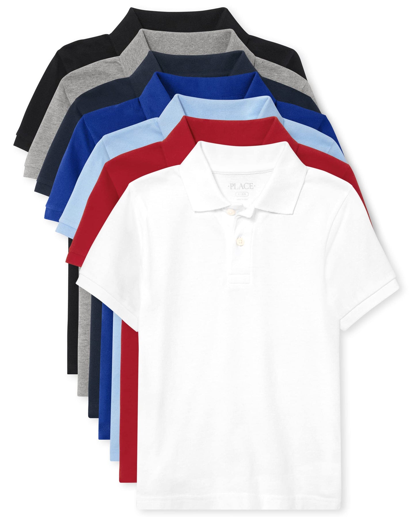 The Children's Place Boys' Multipack Short Sleeve Pique Polos, Black/Grey/Nautico/Blue/Brook/Red/White 7-Pack, Small