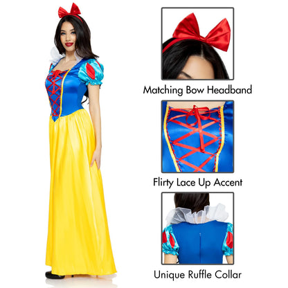 Leg Avenue Womens Classic Snow White Set Family Friend Full Length Princess Dress, MEDIUM, Multicolor