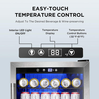 Electactic Mini Fridge 130 Can Beverage Refrigerator Cooler, 3.2 Cu.Ft Drink Fridge forSoda Wine Beer, Digital Temperature Control Cooler for Home, Dorm, Bar