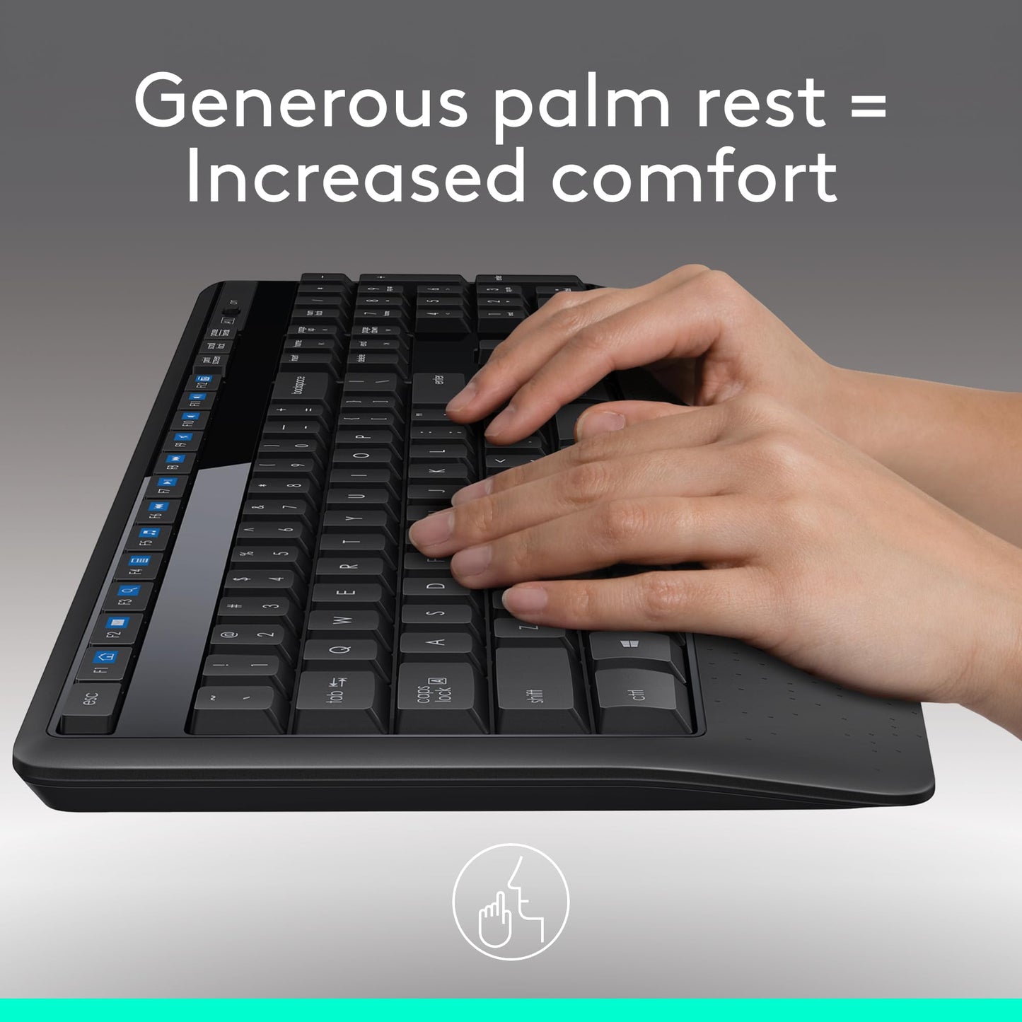 Logitech MK345 Wireless Combo Full-Sized Keyboard with Palm Rest and Comfortable Right-Handed Mouse, 2.4 GHz Wireless USB Receiver, Compatible with PC, Laptop,Black