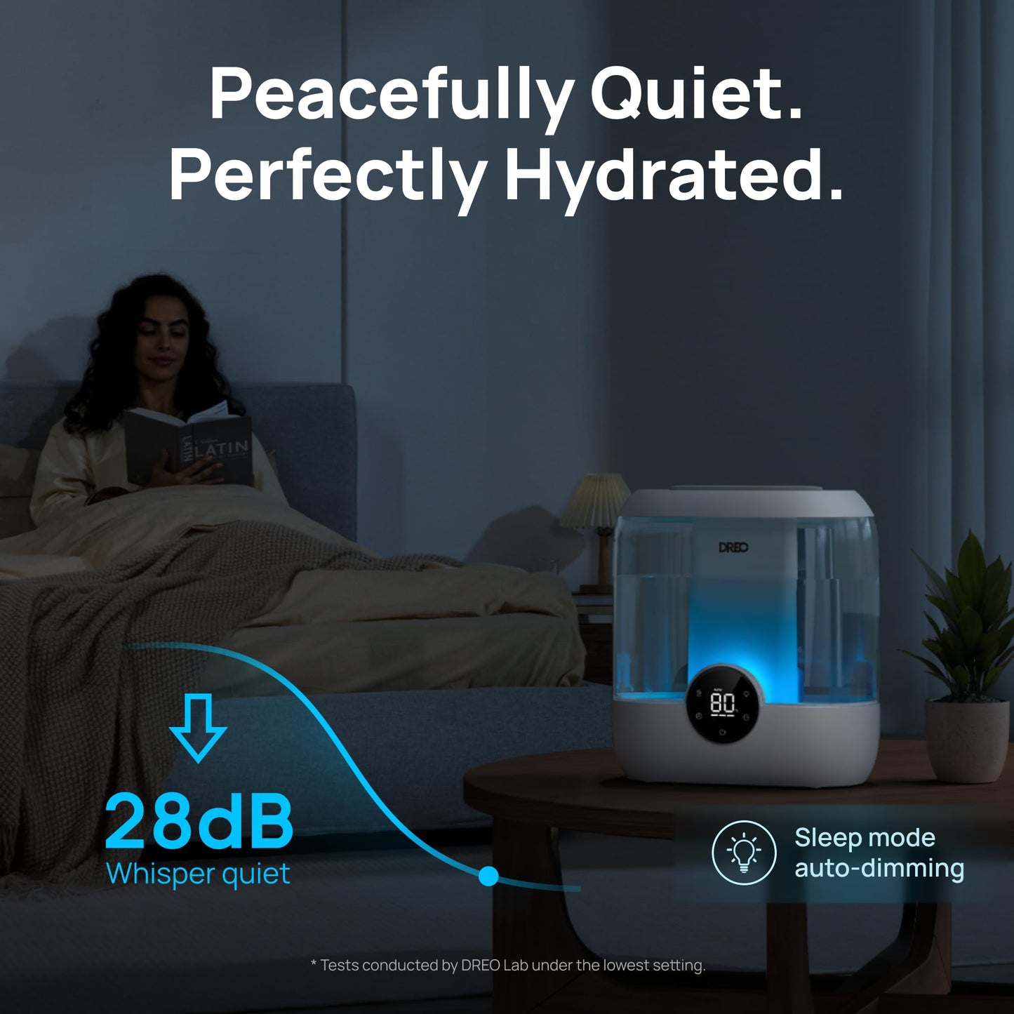 DREO 6L Top Fill Humidifiers for Bedroom, 60H Runtime 28 dB Quiet Supersized Cool Mist Air Humidifiers for Large Room, Baby Nursery, Plant, Indoor, Night Light, Easy to Clean, Precise Humidity Control