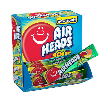 Airheads Sour Full-Size Candy Bars, Taffy Candy Variety Bulk Box, Individually Wrapped Candy, Three Assorted Flavors, 60 Count Box