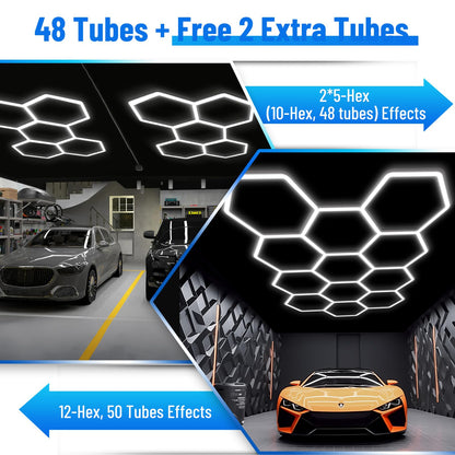LZHOME Hexagon Garage Light: Upgraded 10-100% Dimmable LED Garage Hexagon Lights, 50 Packs LED Light, 52800LM Super Bright Hexagon Lights for Garage Gym Basement Hair Salon