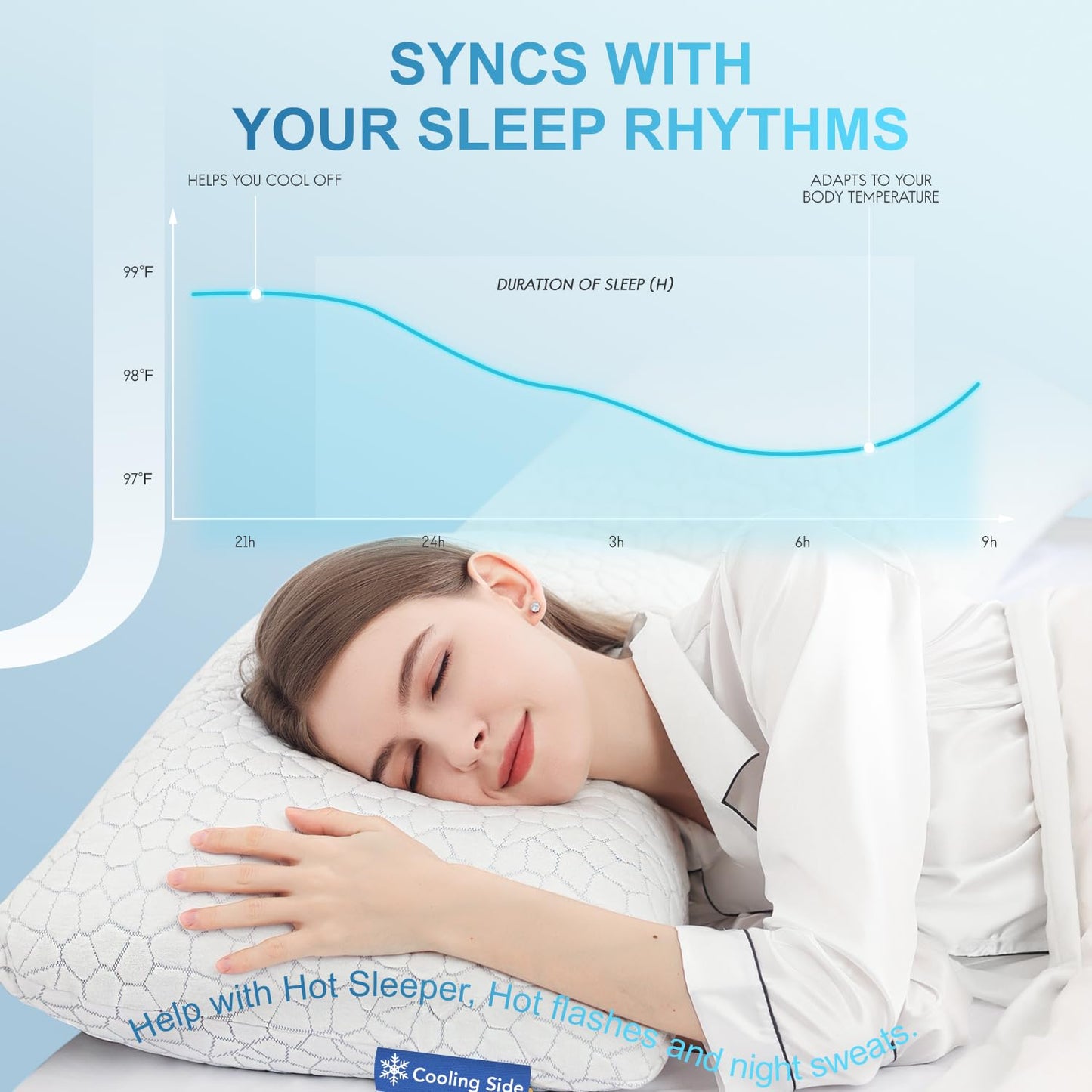 QUTOOL Cooling Pillows for Sleeping 2 Pack, Shredded Memory Foam Bed Pillows Queen Size Set of 2, Cool Pillow for Hot Sleepers Adjustable Firm Pillow for Side, Back and Stomach Sleepers Supportive