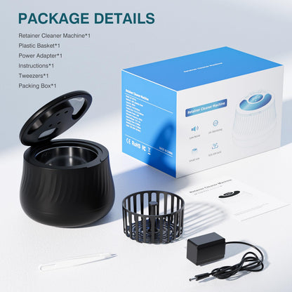 KINTLE Ultrasonic Retainer Cleaner Machine- 45kHz Denture Cleaner, 200ML Dental Cleaning Pod for Aligners, Mouth Night Guards, Toothbrush Heads & Jewelry, 4 Cleaning Modes, Digital Timer, Black