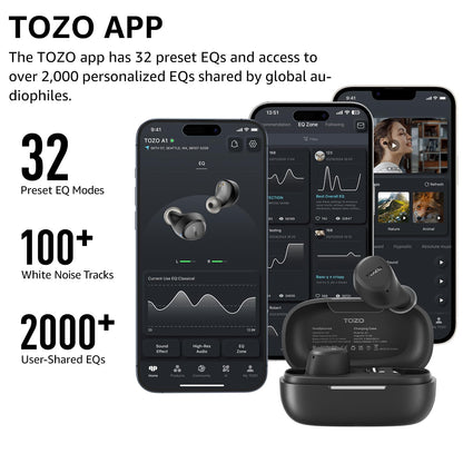 TOZO A1 Wireless Earbuds Bluetooth 5.3 Light Weight in Ear IPX5 Waterproof Headphones 2 Mic for AI Calls, Immersive Premium Sound Bass Headset with Charging Case, 32 Presets EQ Customization via App
