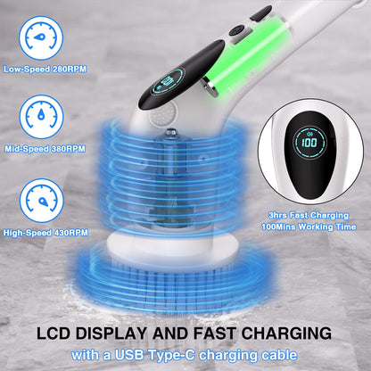 Electric Spin Scrubber, Electric Spin Cordless Tub and Tile Scrubber with Voice Broadcasting 3 Speed 9 Replaceable Clean Heads Power Spin Scrubbers