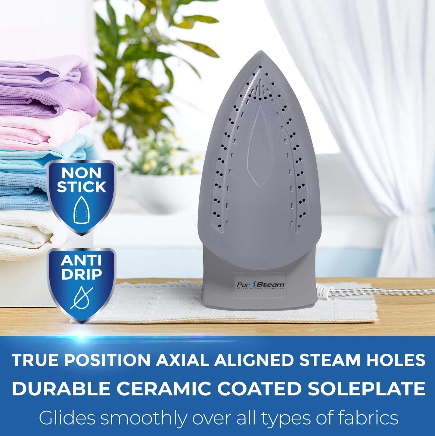 PurSteam Steam Iron for Clothes 1800W with LCD Screen, Nonstick Ceramic Soleplate, Auto Shutoff, Anti-Drip, Self-Cleaning