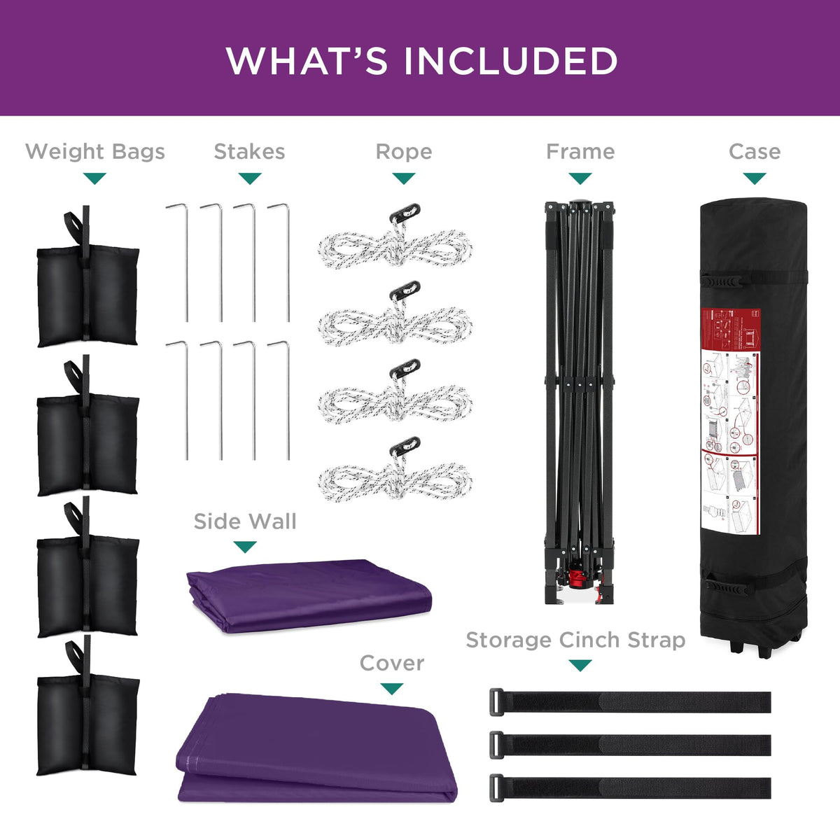 Best Choice Products 10x10ft Easy Pop Up Canopy w/Side Wall, 10 Pockets, Portable Carrying Case, 1-Button Setup, 4 Weight Bags - Amethyst Purple