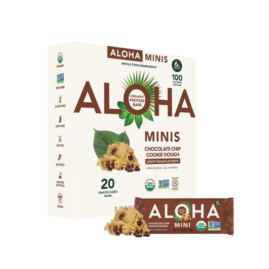 ALOHA Organic Plant Based Protein Bar MINIS |Chocolate Chip Cookie Dough| 20 Count, 24g Bars | Vegan, Low Sugar, Gluten Free, Paleo, Low Carb, Non-GMO, Stevia Free, Soy Free, No Sugar Alcohols