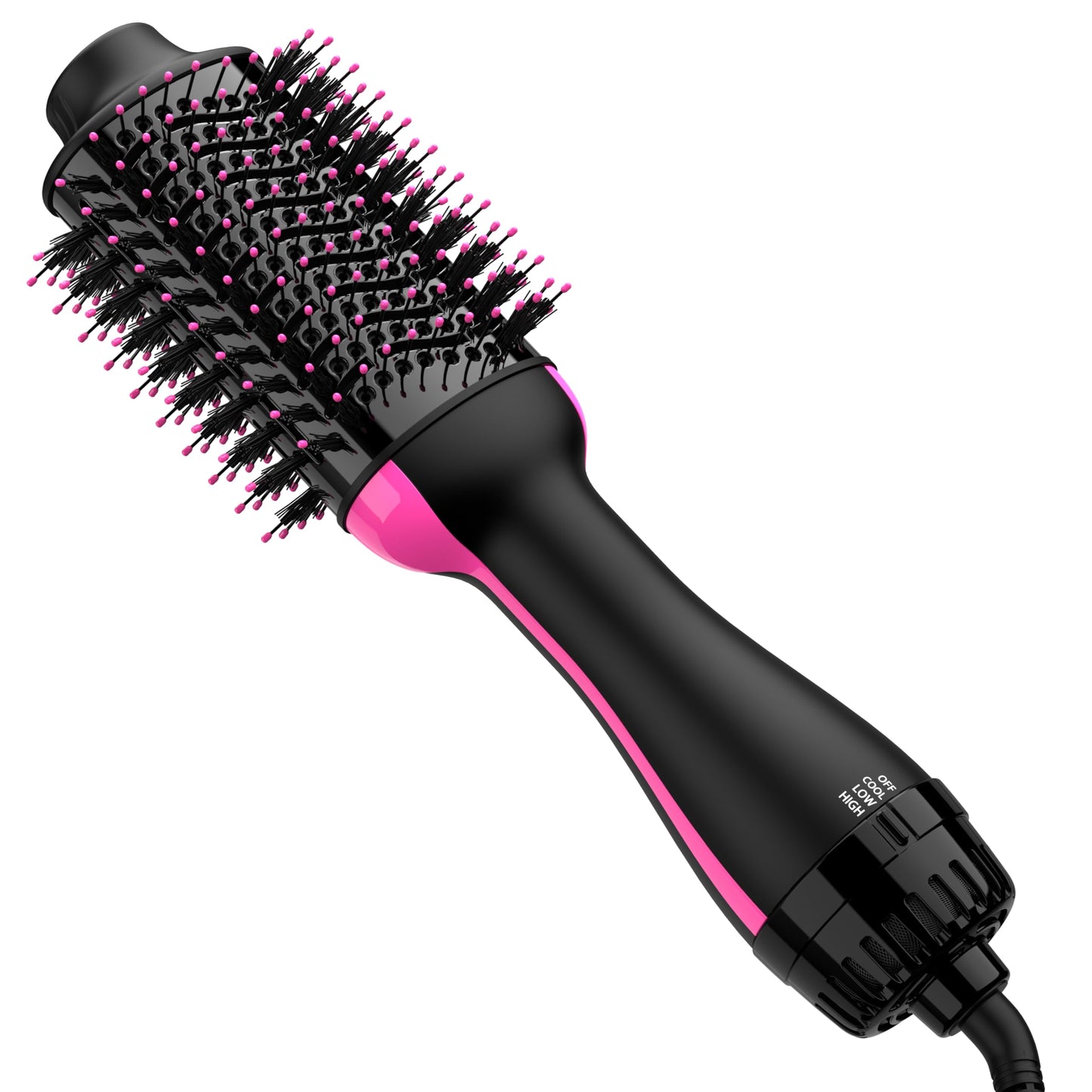 Hair Dryer and Blow Dryer Brush in One, 4 in 1 Hair Dryer and Styler Volumizer with Negative Ion Anti-frizz Ceramic Titanium Barrel Hot Air Straightener Brush 75MM Oval Shape, Black/Pink