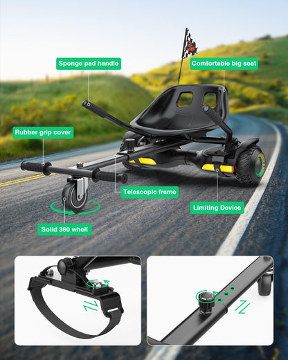 Gyroor Scooter with Adjustable Seat Attachment, 6.5" All-Terrain Self Balancing Scooter, 500W Motor, LED Lights & Bluetooth for Kids and Adults, Black