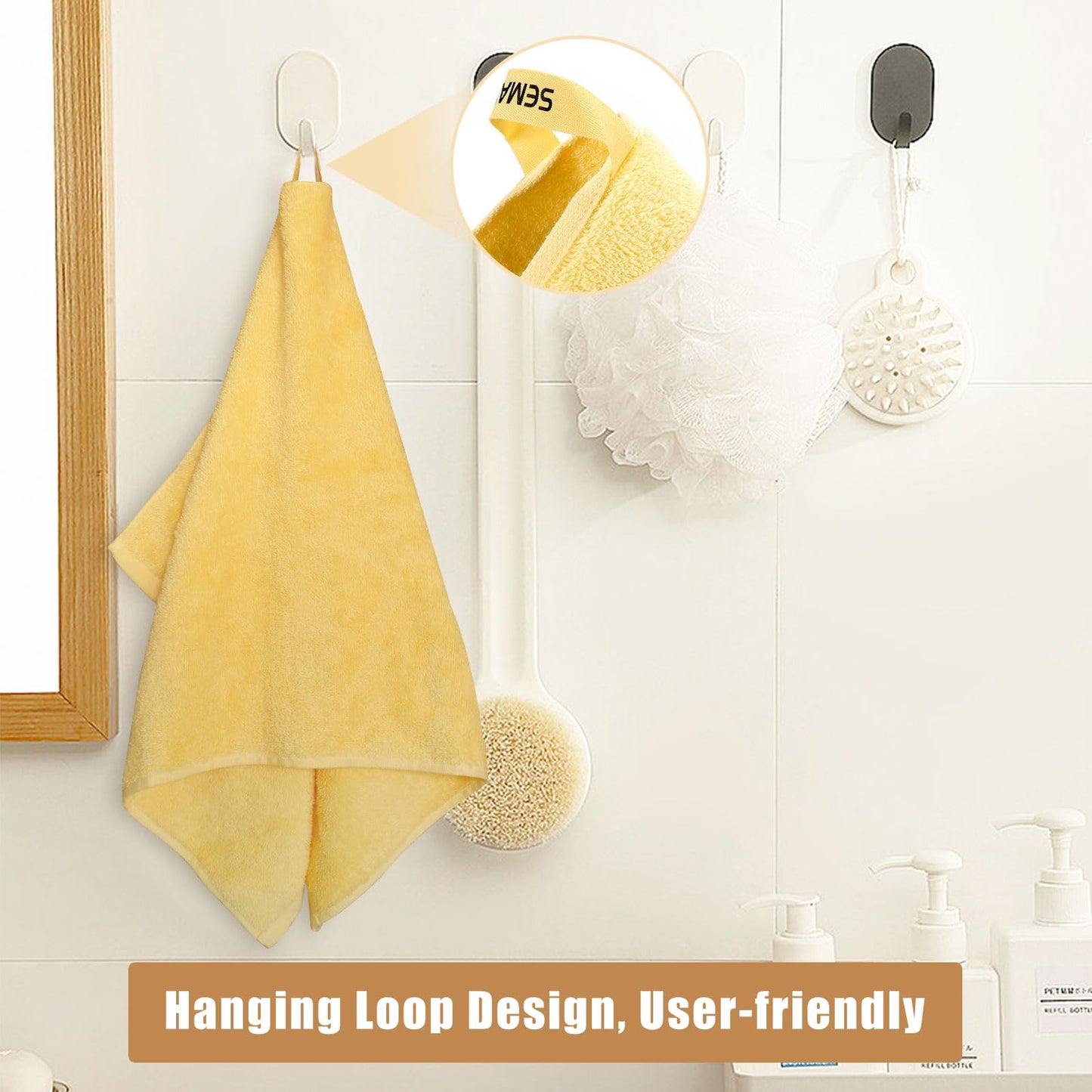 SEMAXE Bath Towel Set, 100% Cotton Bathroom Towels with Hanging Loops, Soft & Absorbent, 8 Piece Towel Set Include 2 Bath Towels, 2 Hand Towels, 4 Washcloths, Yellow & Grey