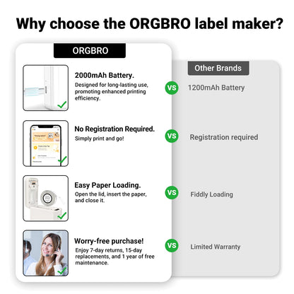 ORGBRO Label Maker Machine with Tape, X1 Portable Bluetooth Mini Label Printer, Support Pre-Cut & Continuous Label, Wireless Small Label Makers with Versatile App for School Home Office Organization