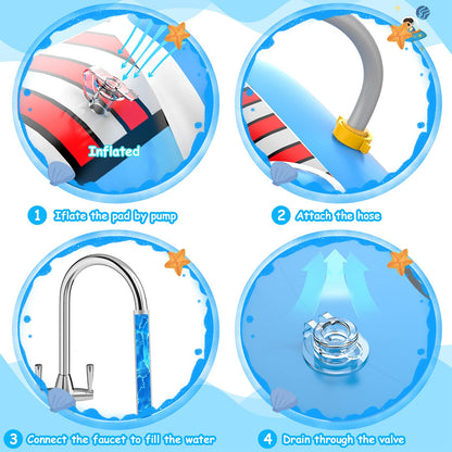 Kiddie Pool for Toddlers, Splash Pad for Kids Ages 4-8, 68" Inflatable 3-in-1 Swimming Pool for Kids, Backyard and Outside Sprinkler Play Mat Wading Pool for 3 4 5 6 Year Old Kids