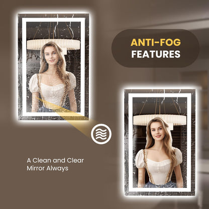 LOAAO 23.6"x35.4" LED Mirror for Bathroom, Lighted Bathroom Mirror with Lights, Anti-Fog, Dimmable, Memory Function, Easy to Install, Clear Reflection