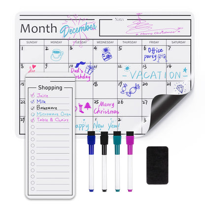 Amazon Basics Magnetic Dry Erase Whiteboard Calendar, 12" x 17", Includes 4 Markers And Eraser
