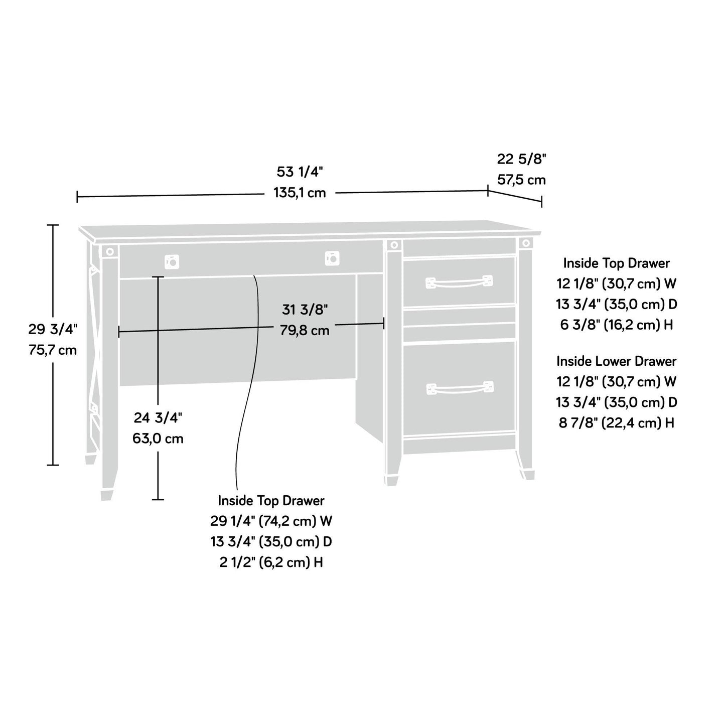 Sauder Carson Forge Vintage Rustic Computer Desk for Home Office with Drawers, in Washington Cherry