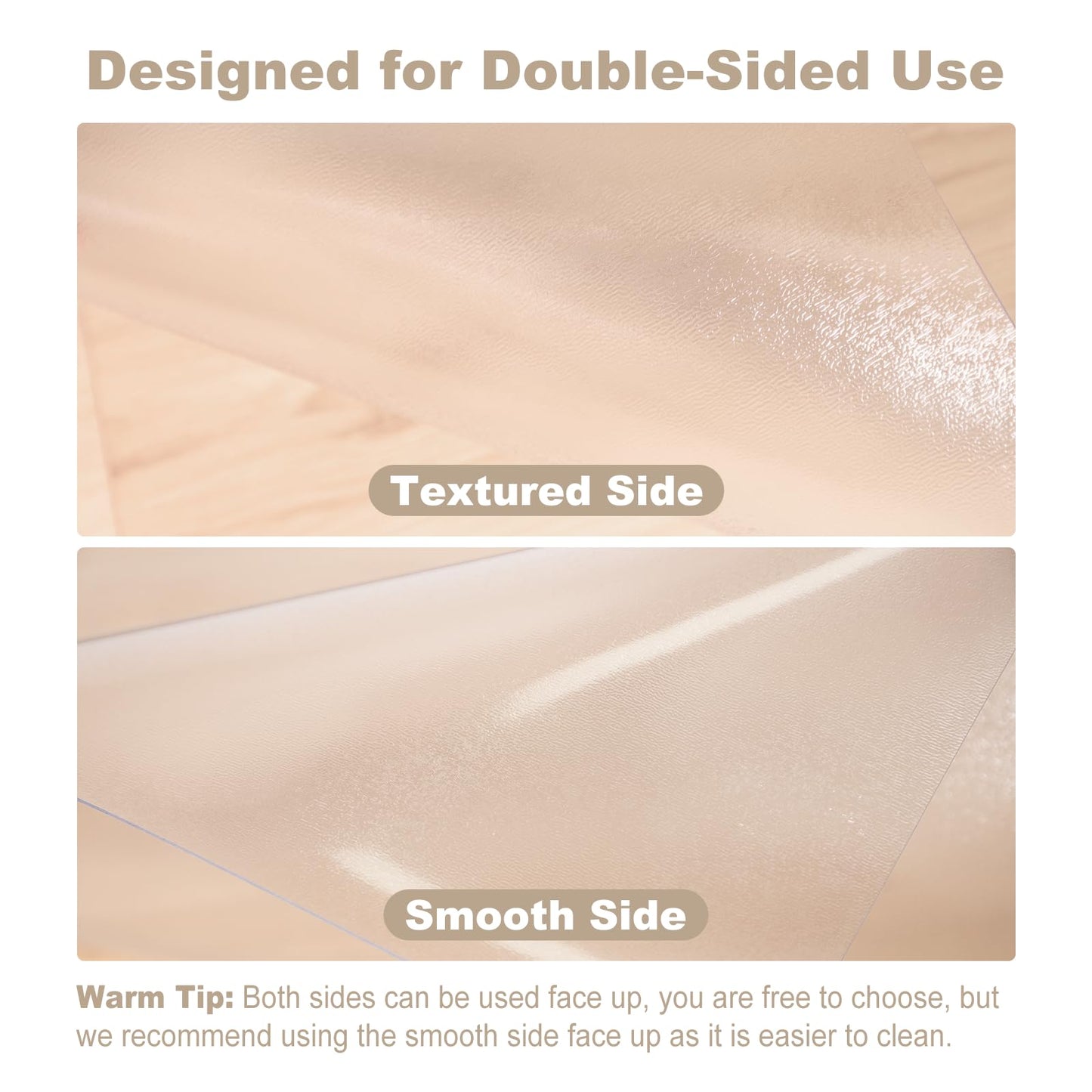 [Two-Sided Usable] 36” x 48” Hard Floor Chair Mats for Office, Clear Computer Chair Mat for Hardwood, Plastic Desk Floor Mat for Hardwood Floors, Rubber Office Chair Mat for Tile/Laminate Floor