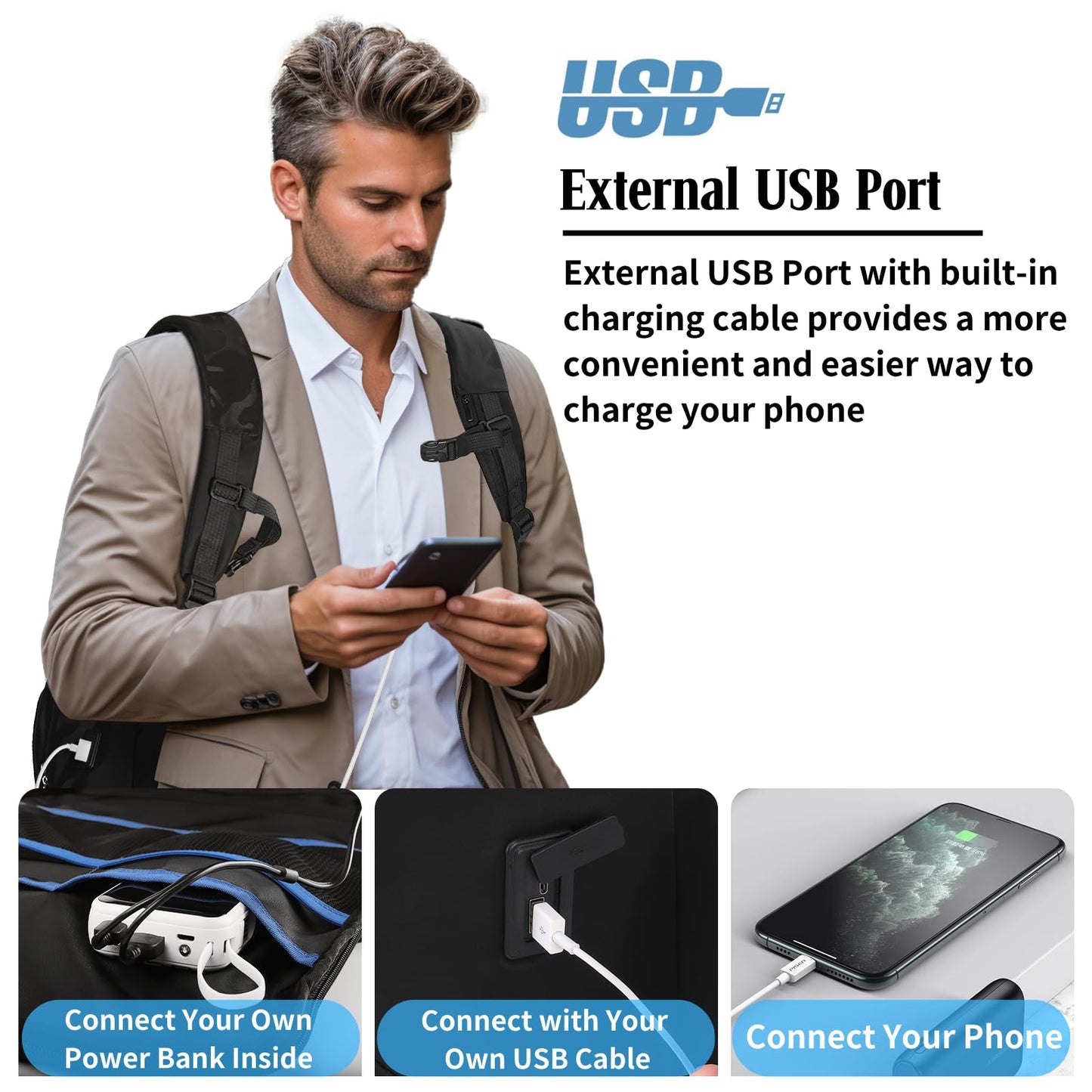 BJIAX Business Backpack for Men, High Tech Laptop Backpack with USB Charging Port and Ergonomic Design, 40L Waterproof Travel Work College Commuter Backpack Fits 17.3 Inch Tablet, Notebook