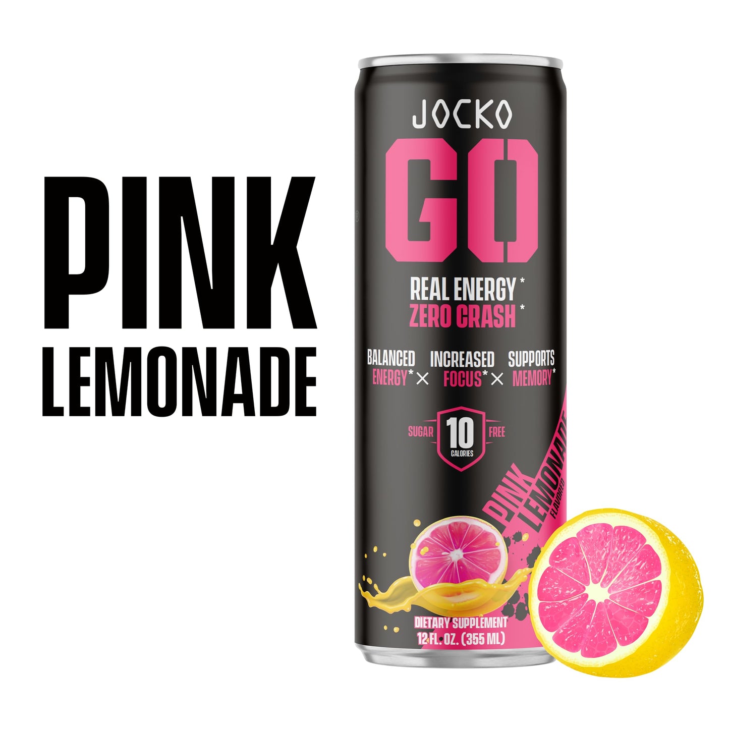 Jocko GO Energy Drink - KETO, Vitamin B12, Vitamin B6, Electrolytes, L Theanine, Magnesium- All Natural Energy Boost, Sugar Free Nootropic Monk Fruit Blend - 12 Pack (Pink Lemonade)