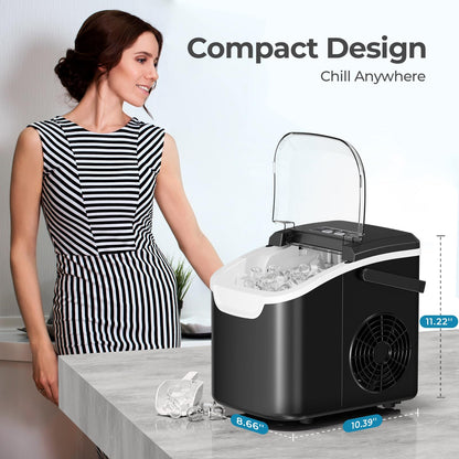 Countertop Ice Maker Machine, 8 Ice Cubes in 6 mins, 26lb/Day Ice with 2 Sizes- Portable Mini, Energy Saving & Basket/Scoop for Home/Party/Travel/Camping/Bar,Black