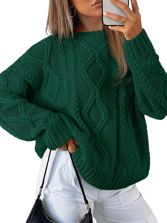 Trendy Queen Oversized Sweaters Womens 2025 Early Fall Fashion Clothes Cable Knit Crewneck Plus Size Pullover Cute Luxury Outfits Chunky Long Tunic Top Winter Holiday Thanksgiving Clothing Green