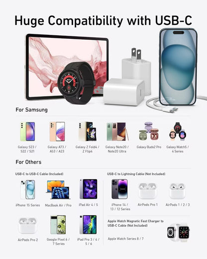 iPhone 16 15 Charger Fast Charging Type C Chargers USB C Charger Block iPhone 16 Chargers with 2 Pack 6FT Cable for iPhone 16/16 Plus/16 Pro/16 Pro Max/15/15 Pro Max/iPad Pro/AirPods/Samsung