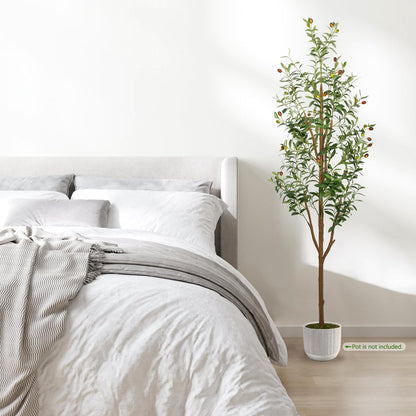 LuceAlberi 6FT Artificial Olive Tree - Indoor Tall Faux Olive Trees with Planter&Basket, Large Fake Olive Silk Tree Realistic Olive Plants with Branches and Fruits for Home Decor Office Living Room