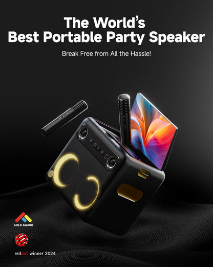 Ikarao Smart Karaoke Machine for Adults - with Lyrics Display, 64GB Karaoke Tablet, 2 Wireless Mics, Professional Karaoke System, 600W Peak Power, 4 DJ Lights, Karaoke Speaker for Any Occasion