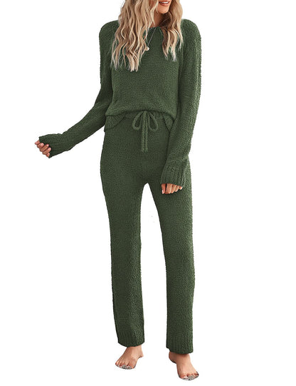 luvamia Women's Casual Solid Color Pajama Sets Long Sleeve Tops And Pants Long Pj Sets Joggers Loungewear Sleepwear Nightwear Lounge Wear Set Outfits For Women Comfy Outfits For Women Army Green Large