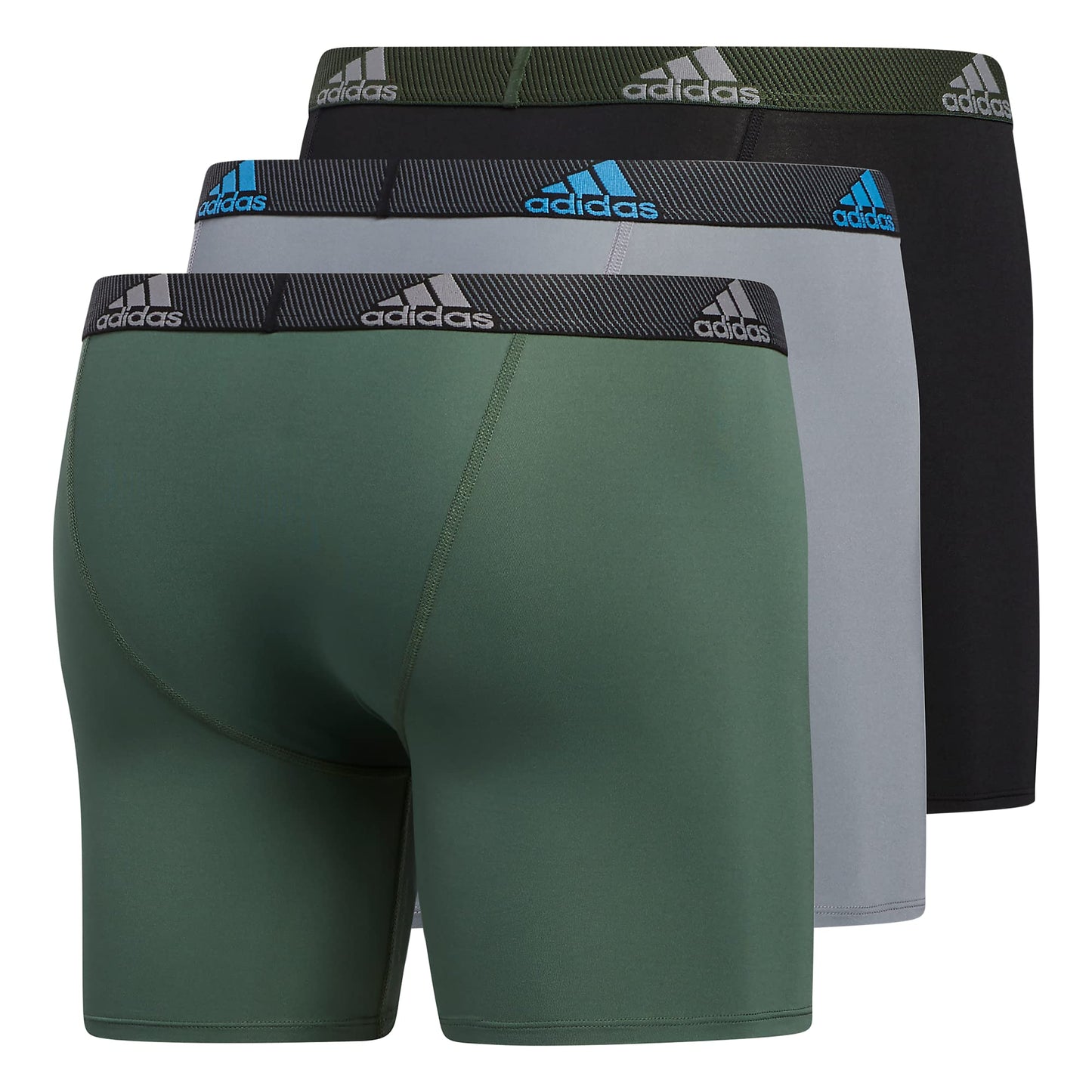 adidas Microfiber, Performance Boxer Briefs Underwear Pack for Men, Green Oxide/Grey/Pulse Blue/P, Small