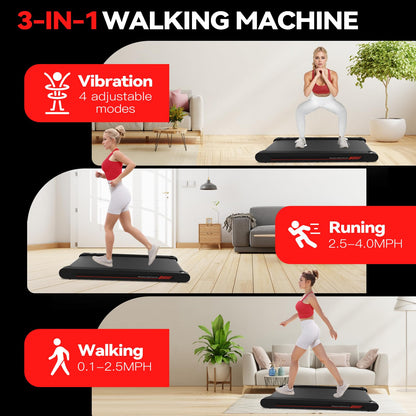 Walking Pad Treadmill with APP, 3 in 1 Under Desk Treadmill, 2.5HP Low Noise Walking Vibration Pad with Remote Control,Portable Treadmill for Home Office, Red