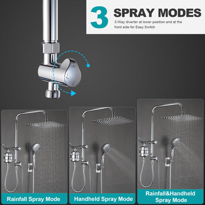 GwernKB Dual Shower Head with Filter Combo,Stainless Steel 10in Rainfall Showerhead with 10in Height Adjustable Slide Bar&3-Way Diverter,Handheld Shower Head with On Off Switch&Adhesive Shower Holder