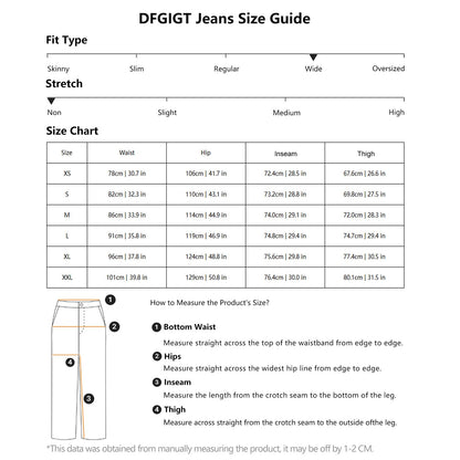 DFGIGT Men's Irregular Sutures Y2k Hip Hop Baggy Jeans Wide Leg Denim Pants Casual Loose Fit Trousers Streetwear Jinco 2000s Extreme Relaxed Skater Skateboard Nostalgia Retro,A11 Blue,Large