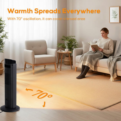 23" Space Heater, 1500W Portable Heaters for Indoor Outdoor Use, Fast Heating with 70° Oscillation, Adjustable Thermostat Up to 95°F, Tip-Over Protection & 12H Timer for Bedroom, Office, Black