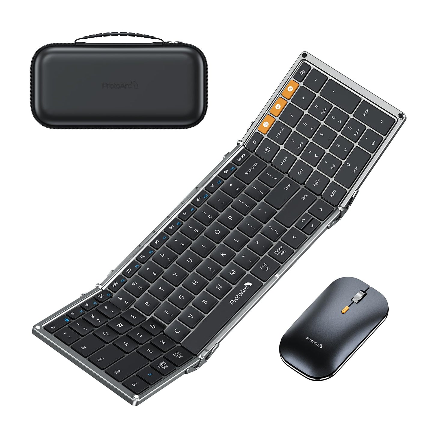 ProtoArc Foldable Keyboard and Mouse, XKM01 Folding Bluetooth Keyboard Mouse Combo for Business and Travel, 2.4G+Dual Bluetooth Full-Size Portable Keyboard for Laptop iPads Tablets - Space Gray