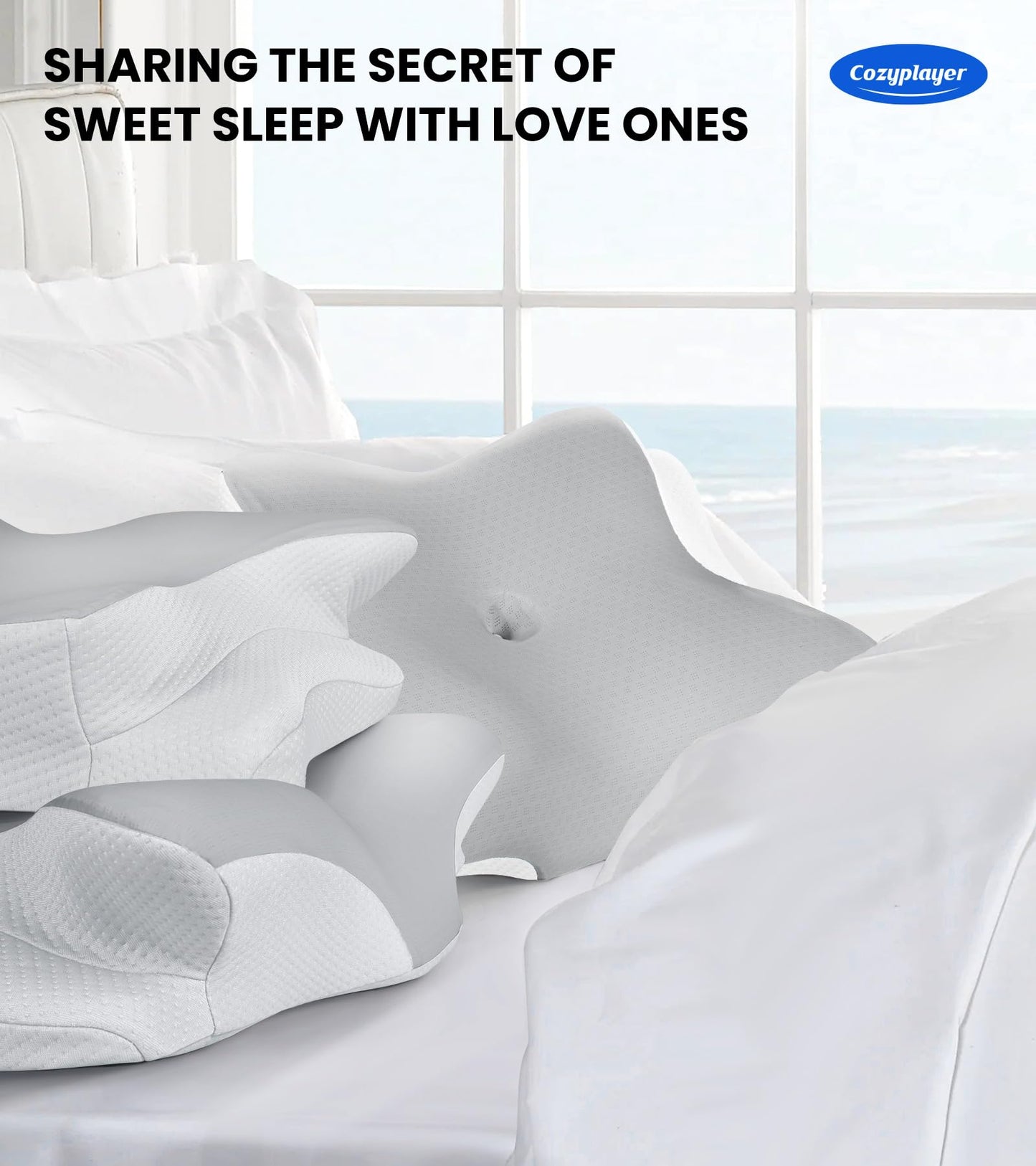 Ultra Pain Relief Cooling Pillow for Neck Support, Adjustable Cervical Pillow Cozy Sleeping, Odorless Ergonomic Contour Memory Foam Pillows, Orthopedic Bed Pillow for Side Back Stomach Sleeper