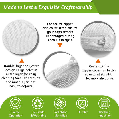 Eiito Hat Washer Cage Hats Cleaner, Hat Washer for baseball caps for Washing Machine or Dishwasher, Ball Cap Washer Frame for Flat & Curved Hats.2-Pack White